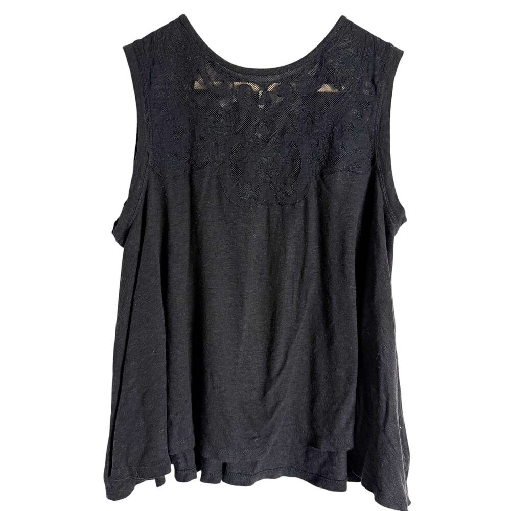 Free People Meant To Be Black Embroidered Lace Linen Swing Tank Top Size XS